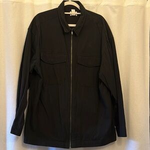 H&M Black Lightweight Shirt Jacket with Stand-Up Collar